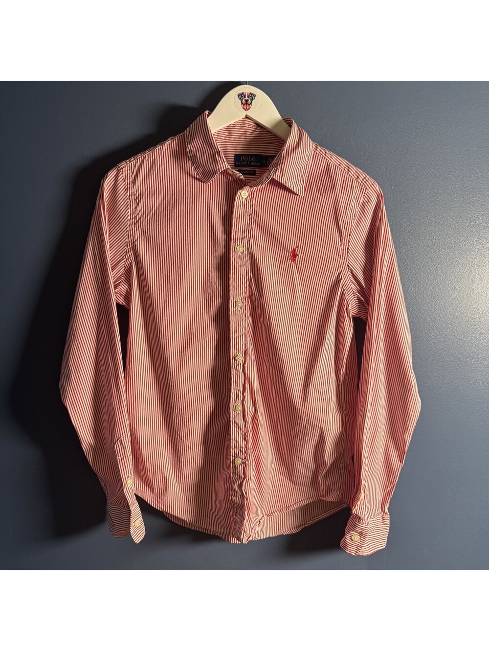 Polo Ralph Lauren Womens Red White Striped Button Down Shirt Sz 8 Authenticated